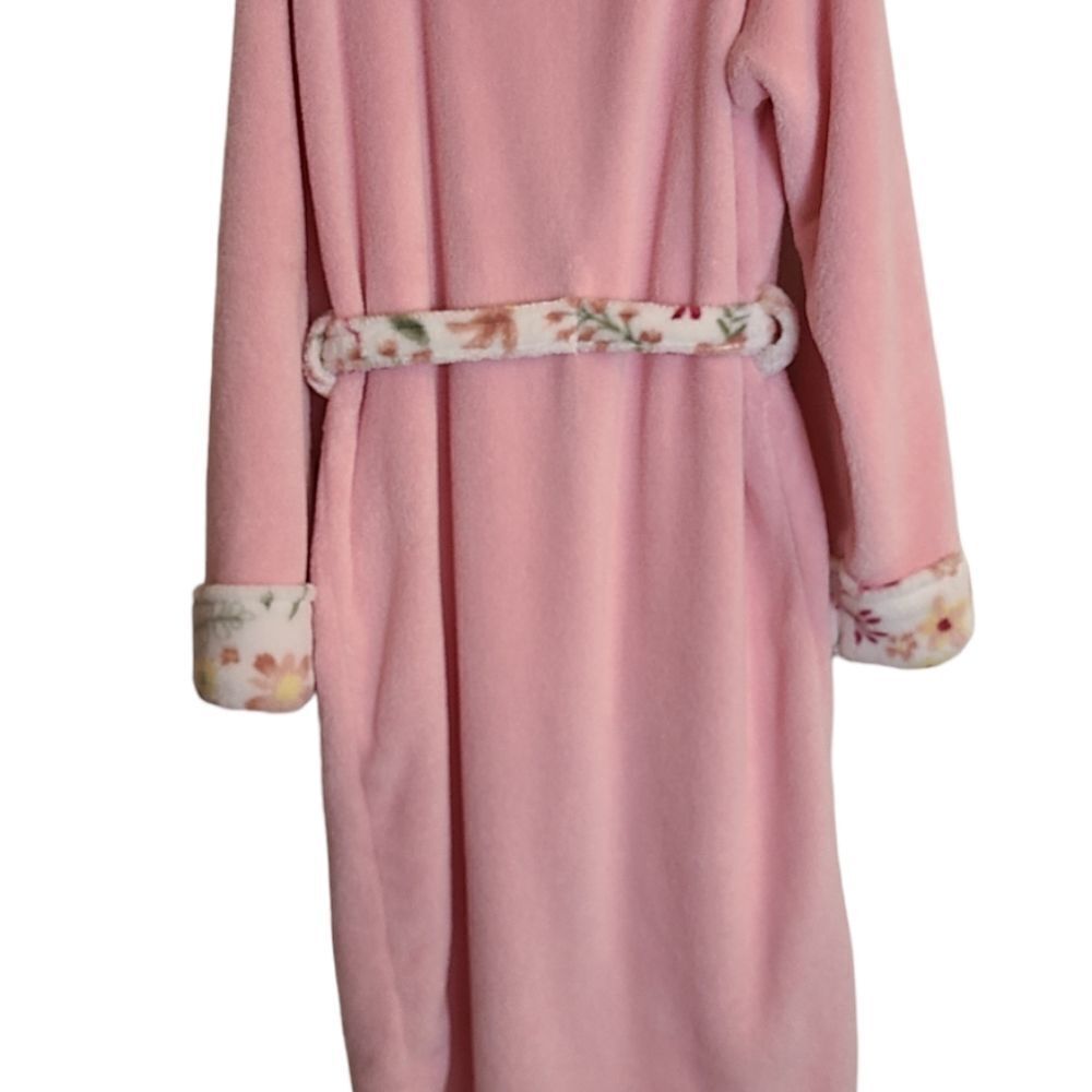 Lupilu Robe Soft Plush Pink With Floral Trim And Tie Belt Girls sz L/XL - Picture 8 of 11